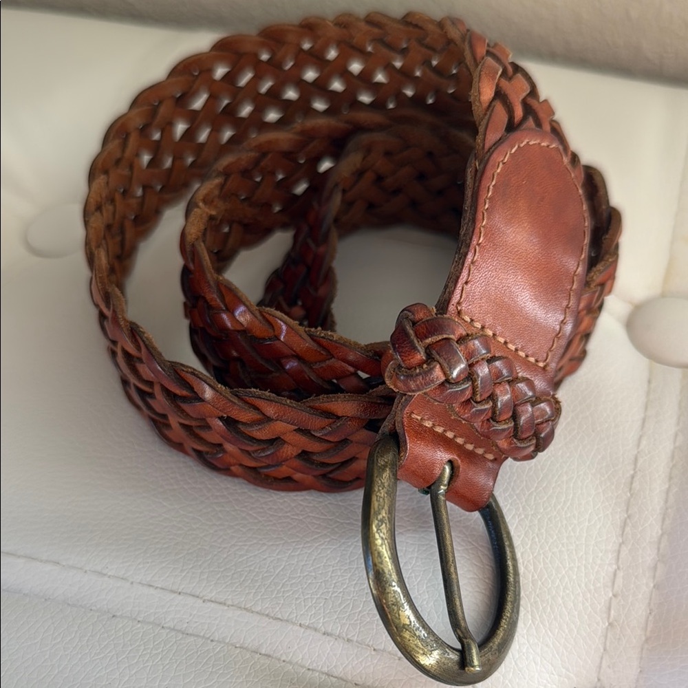 Turkish Brown Braided Leather Belt with Brass Buckle - Medium